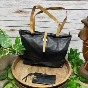 BLACK Tote Bag w Matching Coin Key Pouch Purse Casual Collapsible Travel